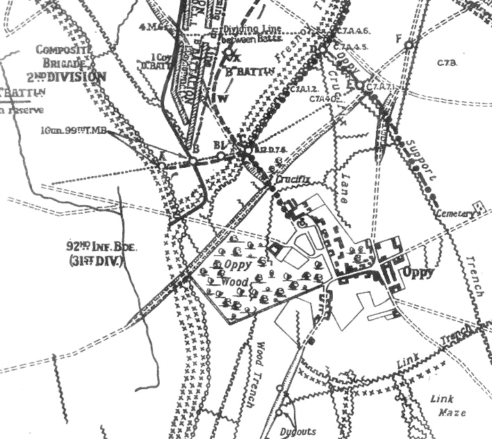 Map of Oppy Wood defences 1917 (from Wikipedia)